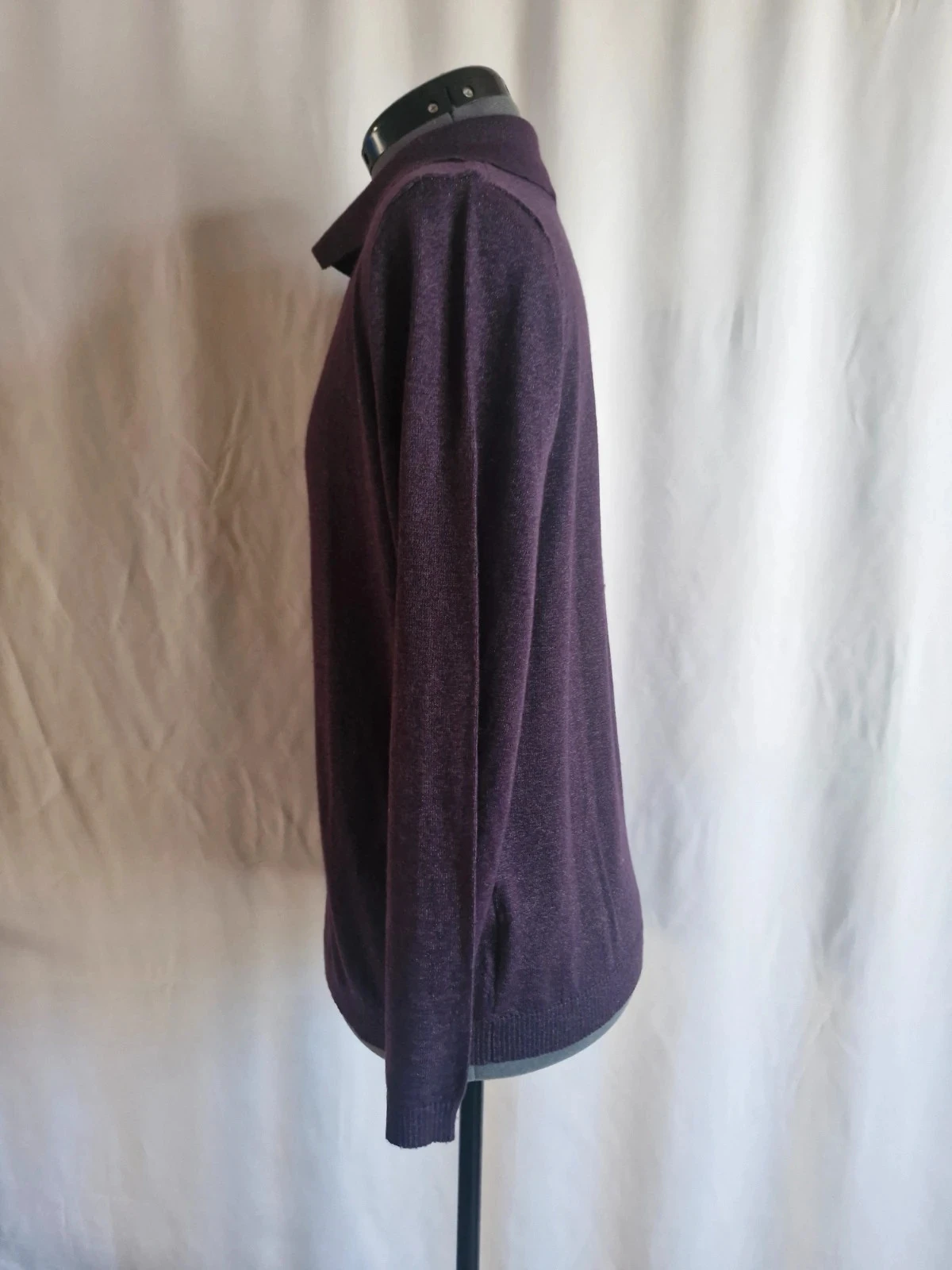 Adoré Paris S/M plum purple fine knit polo collar long sleeves polo shirt – photo 2